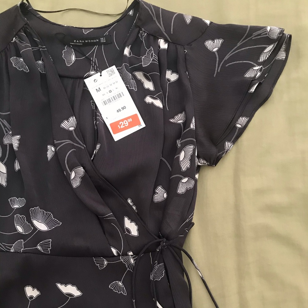 Zara Japanese Flower Wrap Top